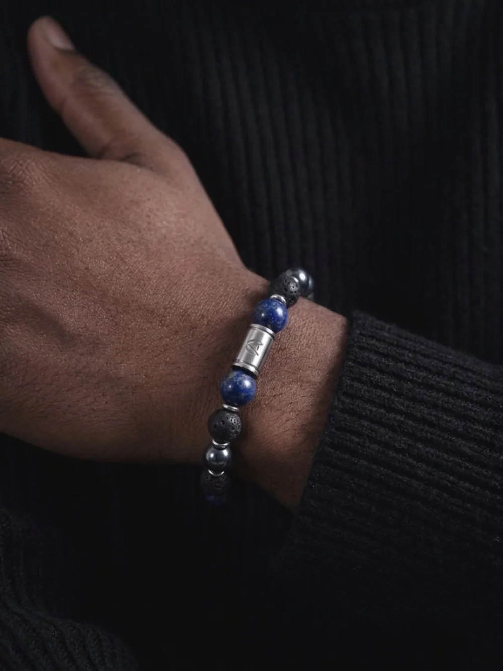 Altius Lapis Lazuli, Lava Rock & Hematite Beaded Stretch Bracelet — Handmade